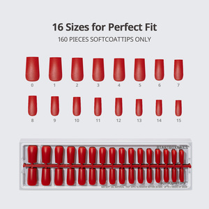 BTArtbox SCOATTIPS - Puntas de Uñas Rojas para Salón, 160 Piezas, Venta al por Mayor, Gel Suave, Forma Cuadrada Larga, Color Sólido para Otoño e Invierno, Uñas Postizas a Presión - Product Image 4