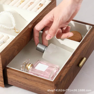 Black Walnut Jewelry Box Rectangle 18L Solid Wood <b>Storage</b> For Necklaces Earrings <b>Rings</b> Desktop Organizer - Product Image 4