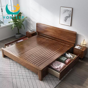 Giường ngủ khung gỗ nguyên khối cổ điển cao cấp YOSLEEP có ngăn chứa đồ, giường cỡ King/<span class=keywords><strong>Queen</strong></span> kèm bàn đầu giường, bộ nội thất phòng ngủ gia đình - Product Image 1