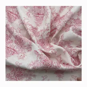 Fabric Floral Pure 9*9s/41*43 Custom Digital Printed 9S 190GSM 100% Linen Color Linen Design Pink Opp Bag Shirt Fabric Woven