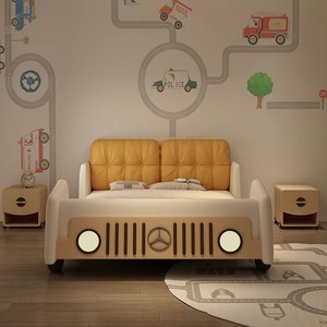 <span class=keywords><strong>Lit</strong></span> en cuir multifonctionnel <span class=keywords><strong>pour</strong></span> garçon avec barrière de sécurité, rangement et cadre en pin, design minimaliste - Product Image 2