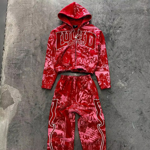 Nặng Trọng Lượng Nguyên Liệu Hem Cắt Baggy Xếp Chồng Lên Nhau Quá Khổ Camo In Đầy Đủ Zip Lên Thời Trang Đường Phố Nhà Sản Xuất Cắt Quần Bó Sát Và Áo Bộ - Product Image 2