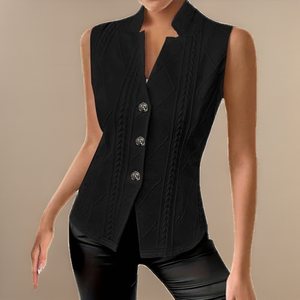 Gilet sans manches en tricot imperméable pour femme, col en V, boutonnage frontal, couleur unie, élégant, décontracté, style noir De Maison - Product Image 2