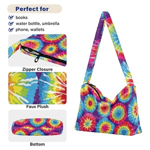Women's Plush Underarm Shoulder <b>Bag</b> Female Winter Tie Dye Print Leopard Pattern Fluffy <b>Mini</b> <b>Tote</b> <b>Bag</b> - Product Image 3