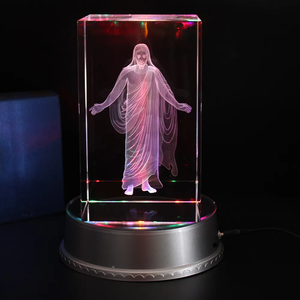 Cubo de laser de cristal arte 3d branco, atacado para presente de religião