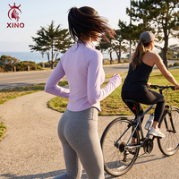 Veste de yoga personnalisée pour femme avec fermeture éclair intégrale, ourlet incurvé, col montant, haut de sport de course à manches longues, tenue de sport ajustée, grandes tailles