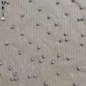 Scintillio del merletto fornitore bling maglia tessuto Glitter con la perla in rilievo