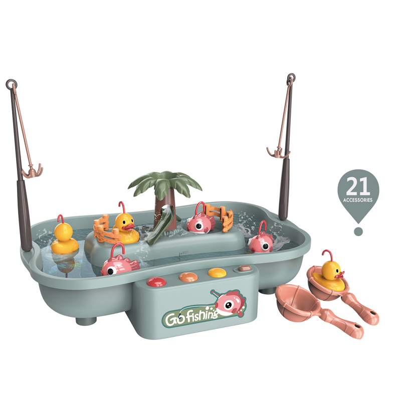 21pcs B/O Water Circulating Electric Rotating Fishing Game Board Play Set Fishing Toy for Kids