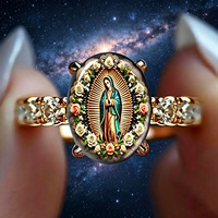 Cincin Potret Perawan Maria Berlapis Tembaga dengan Zirkon, Cincin Oval Bergambar Tokoh Religius, Perhiasan Wanita untuk Pemakaian Sehari-hari, Hadiah