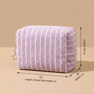 Trousse de Toilette Portable Rayée en Tissu Éponge avec Fermeture Éclair, Légère, Grande Capacité, pour Voyage - Product Image 2