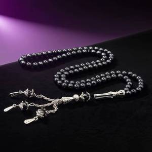 La fábrica suministra al por mayor 99 piezas de cuentas redondas de hematita natural de 8 mm de la marca étnica YASEEN, Stone Tasbih Eid Mubarak - Product Image 1