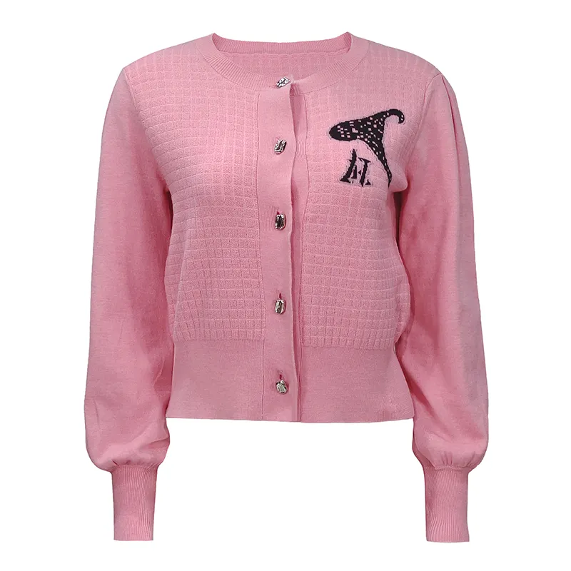 Breigoed Fabrikanten Custom Patroon Jacquard Design Ronde Hals Gebreide Dames Tops Vrouwen Roze Vest Trui