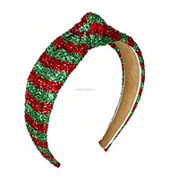 Headband simpul hiasan permen Natal warna pink tua, headband simpul hiasan permen Natal warna biru
