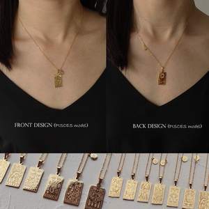 Collar de acero inoxidable con grabado de oro real de 18k y 12 signos del zodiaco, colgante de astrología, 316L, personalizado, novedad de <span class=keywords><strong>2022</strong></span> - Product Image 3