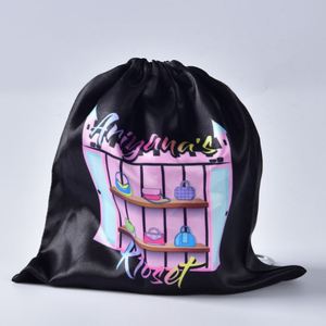 Sac cadeau personnalisé avec logo, cordon de serrage, en soie satinée de luxe, pour extensions de cheveux et perruques - Product Image 2