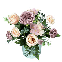 Bouquet de pivoines et roses artificielles à 7 branches, arrangement floral premium d'hibiscus pour la décoration de table de mariage ou de la maison