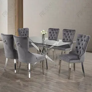 Set di mobili per sala da pranzo all'ingrosso nel regno unito tavolo da pranzo per 6 sedie tavolo da pranzo moderno in acciaio inossidabile set tavoli da pranzo in vetro
