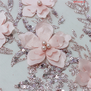 Bellissimo abito da sera di 15 anni 3D fiore glitterato pizzo <span class=keywords><strong>rosa</strong></span> sposa francese abito da sposa perla con paillettes <span class=keywords><strong>Tulle</strong></span> tessuto di pizzo - Product Image 2