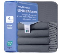 Alèses absorbantes pour incontinence gris foncé 24x24 pouces, ultra-absorbantes, réutilisables, pour le change de couches, les soins aux adultes, les personnes âgées, les enfants et les chiens