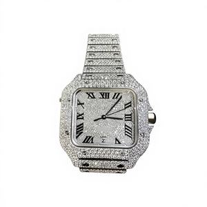 Hip Hop Style Square Glass Moissanite Watch Fully Iced Out <b>Automatic</b> Movement Power Reserve 38mm Stainless Steel Dial <b>Wristwatch</b> - Product Image 1