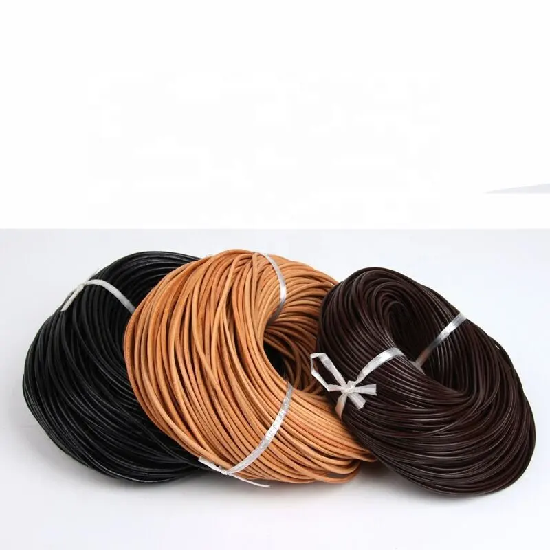 Cordón redondo de cuero genuino de gamuza, calidad italiana, color marrón, 100%, 3mm, original, negro