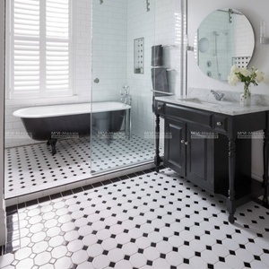 En stock, <span class=keywords><strong>carrelage</strong></span> de sol en céramique <span class=keywords><strong>octogonal</strong></span> <span class=keywords><strong>blanc</strong></span> avec points noirs, 4 pouces, pour salle de bain, bureau, design - Product Image 2