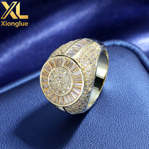 Anillo de Hombre de Alta Gama, Estilo Hip-Hop, Chapado en Oro de 18K con Circonita Cúbica Redonda, Venta al Por Mayor, Estilo Europeo y Americano - Product Image 3