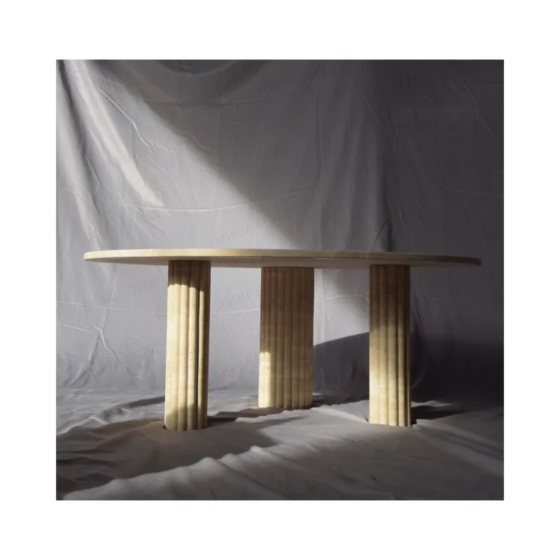 SHIHUI muebles de piedra Natural hogar pequeño mármol redondo Beige travertino comedor mesa de comedor de lujo 8 plazas comedor