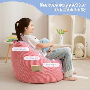 Children's Beanbag Chair <b>Pink</b> Corduroy Portable Soft Seat For Kids Bedroom Use - Product Image 3