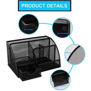 Black <strong>Desk</strong> Organizers Office Mesh <strong>Desk</strong> <strong>Tidy</strong> <strong>Organiser</strong> 6 Components Pen Holder with Drawer Multifunctional Stationary <strong>Organiser</strong> - Product Image 5