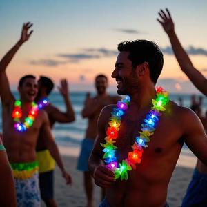 Colliers lumineux LED Hawaïens, colliers de fleurs lumineux, décorations de fête tropicales Hawaïennes, décorations de fête de plage, décorations de carnaval - Product Image 4