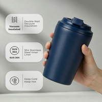 Mug de voyage isotherme à double paroi avec logo personnalisé, intérieur en acier inoxydable SUS304, couvercle rabattable, gobelet à café pour voiture