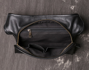Custom Trendy Unique Mens <b>Leather</b> Chest <b>Bag</b> Women <b>Soft</b> Cowhide Close Fit Sling Pack Streetwear Crossbody Shoulder Pouch Black - Product Image 6