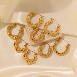 Chất Lượng Cao Không Thấm Nước Xoắn Stud Bông Tai Không Làm xỉn Rắn Thép Không Gỉ Mạ Vàng Lớn Chunky Hoop Bông Tai Cho Cô Gái - Product Image 5