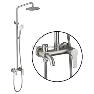 factory good price sus304 shower system stainless steel column shower head rainfall 304 shower mixer set bathroom