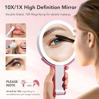 Miroir de maquillage de voyage à LED double face, grossissement 1X 10X, lumière à 3 couleurs, miroir de vanité portable pliable à main