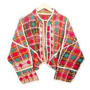 Vintage Women's 100%Kantha Jacket Handmade Indian Embroidered Bohemian Style with openclosure fashionable jackets floral pattern - Product Image 1
