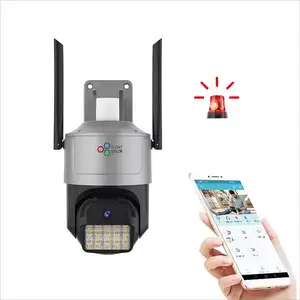 Motion Tracking 2K Color Night Vision IP66 Weatherproof 360 PTZ Home Security Siren Alarm Security 4MP WiFi Outdoor Camera