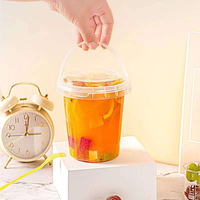 Seau à boisson en plastique transparent 1L avec couvercle 1000ml PP tasse à jus pour bouteilles de boisson au lait thé fruits