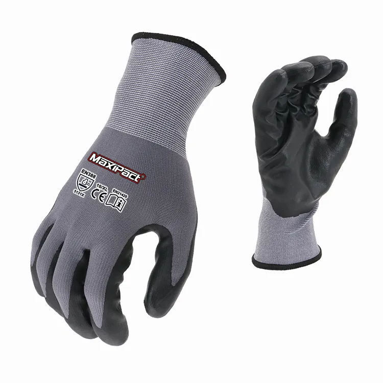 Guante de seguridad de Spandex de nailon recubierto de nitrilo de espuma de alta calidad MaxiPact para guantes de construcción de ropa de trabajo