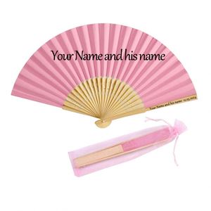 Abanico Plegable de Bambú Tallado a Mano de 7 Pulgadas con Encaje Blanco y Decoración Impresa y Pintada para Regalos de Boda o Uso Comercial - Product Image 2