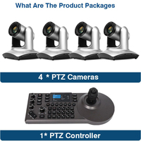 Sistema de Cámara PTZ 4K para Conferencias = 4 Cámaras 20X + 1 Controlador de Joystick para Conferencias, Transmisión en Vivo, Iglesia, Aula