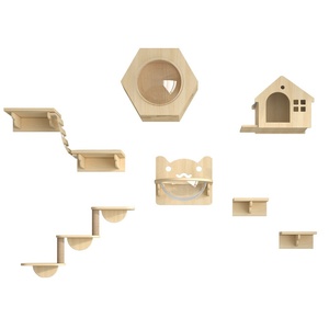 Structure d'escalade murale <span class=keywords><strong>pour</strong></span> <span class=keywords><strong>chat</strong></span> en bois massif avec plateforme de saut, griffoir et nid - Product Image 2