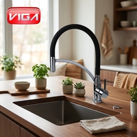 Robinet de cuisine moderne à poignée unique, chromé, à poser sur le plan, avec eau chaude/froide