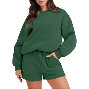 womens clothing crew neck wholesale clothing for women hoodie shorts set in stock two piece set