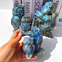 Vente en gros en vrac de statues de hiboux sculptées en cristal animaux Labradorite Flash forte hiboux doubles sculptures en cristal