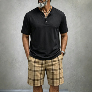 Conjunto de Camisa Polo con Cuello Tipo Waffle y Pantalones Cortos para <span class=keywords><strong>Hombre</strong></span>, Estilo Europeo, Verano, Casual, Deportivo, Dos Piezas - Product Image 1