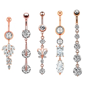 Set de Anillos de Ombligo de Acero Quirúrgico Inoxidable para Mujer con Zirconia, Diseño de Mariposa Colgante, Flotante para Playa, Regalo Corporal - Product Image 2