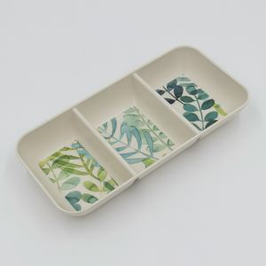 Plato de melamina alargado de 15 pulgadas con estampado botánico para exhibir productos horneados y pasteles, con asas. - Product Image 3