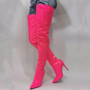 Bottes hautes pour femme en PU fantaisie avec fermeture éclair arrière, à talon aiguille, bout pointu, longues, jusqu'au-dessus du genou, grande taille 47 - Product Image 1